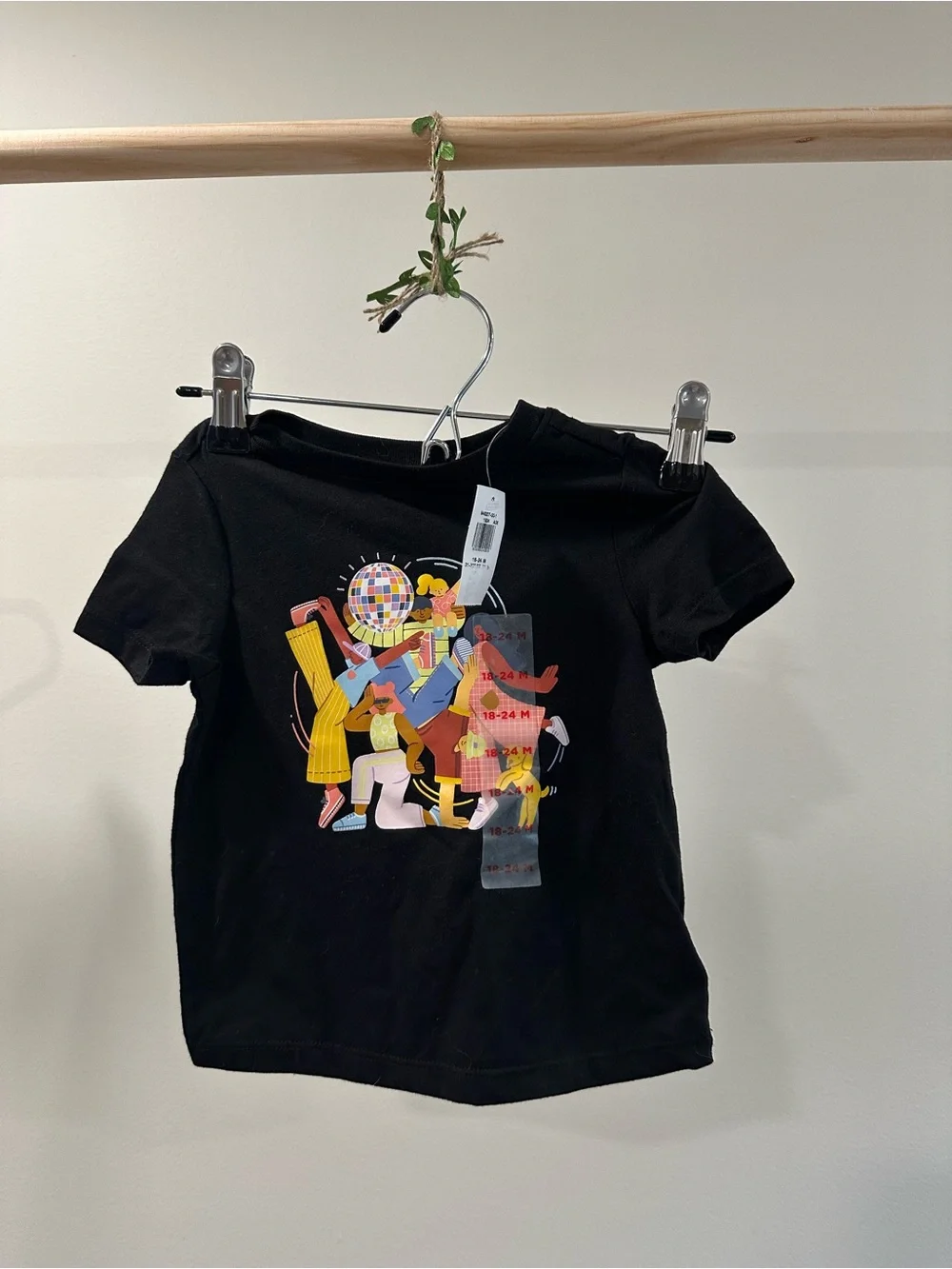 Old Navy Black Short-Sleeve Tee with Colorful Dance Graphic